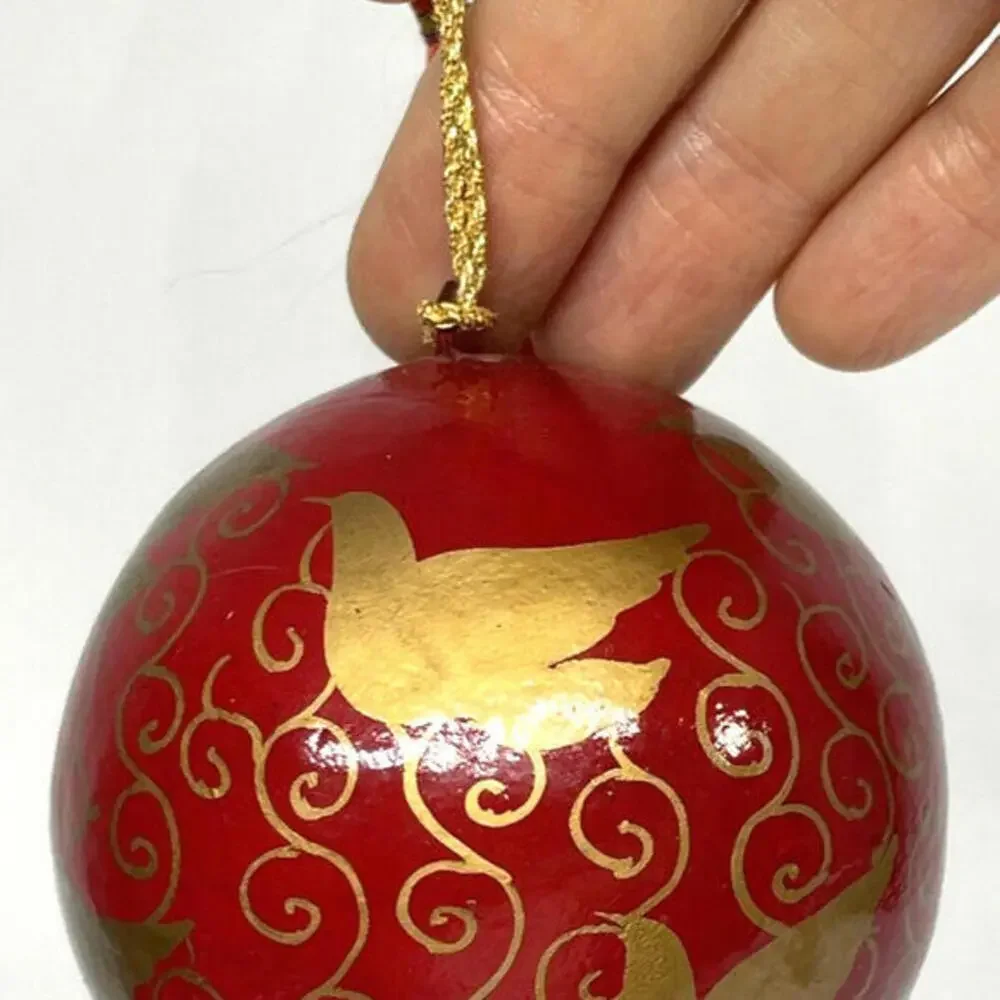 Vintage Hand Painted Wooden Christmas Ornaments LOT of 4‎